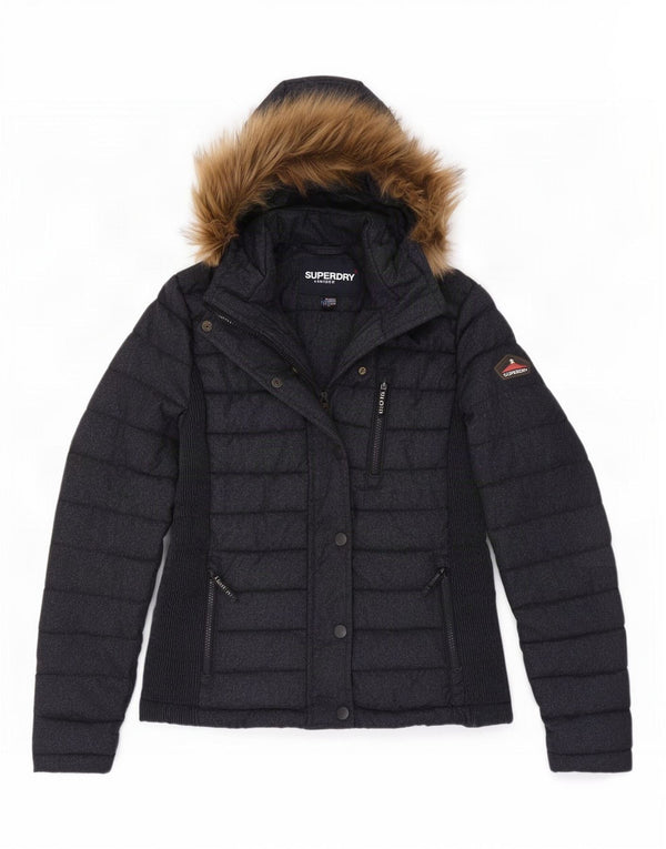Superdry Mujer Chaqueta Acolchada Con Capucha UK 40 XL Nylon Moteado Azul Marino