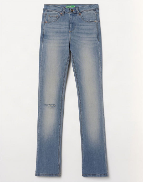 Benetton Vaqueros Slim Desgastados Con Corte Bota W26 L31 Azul