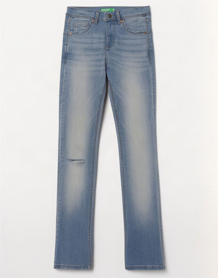 Benetton Vaqueros Slim Desgastados Con Corte Bota W26 L31 Azul