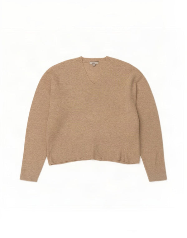 Marks & Spencer Jersey con cuello en V para mujer UK 40 XL Viscosa moteada beige