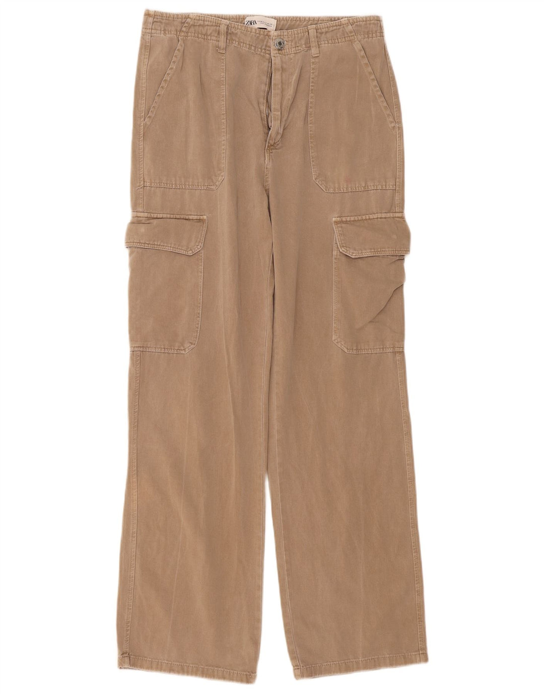 Zara Mujer Pantalón Cargo Recto EU 40 Medium W30 L31 Beige