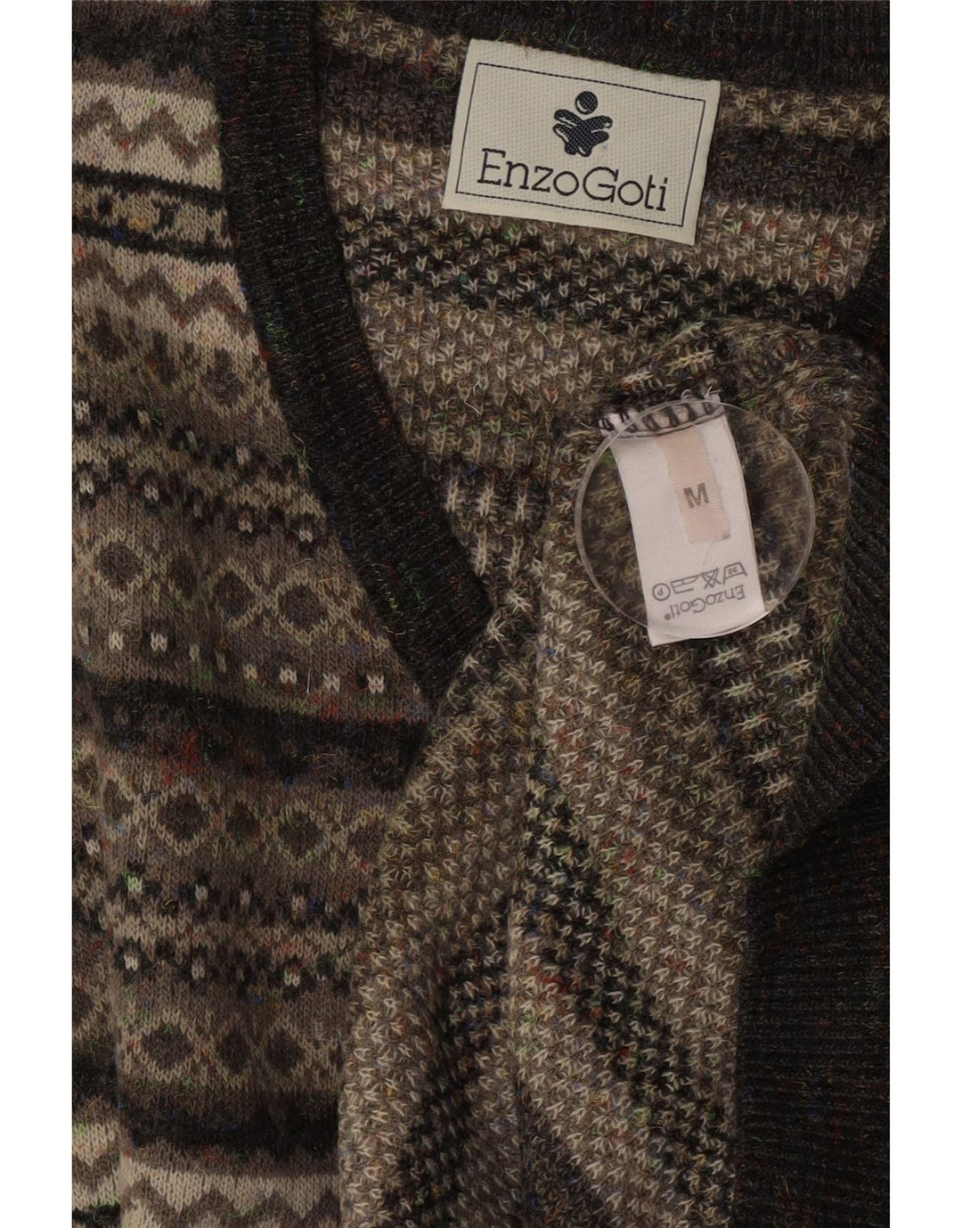 Enzo Goti Jersey con cuello en V para hombre, color gris medio, poliacrílico Fair Isle