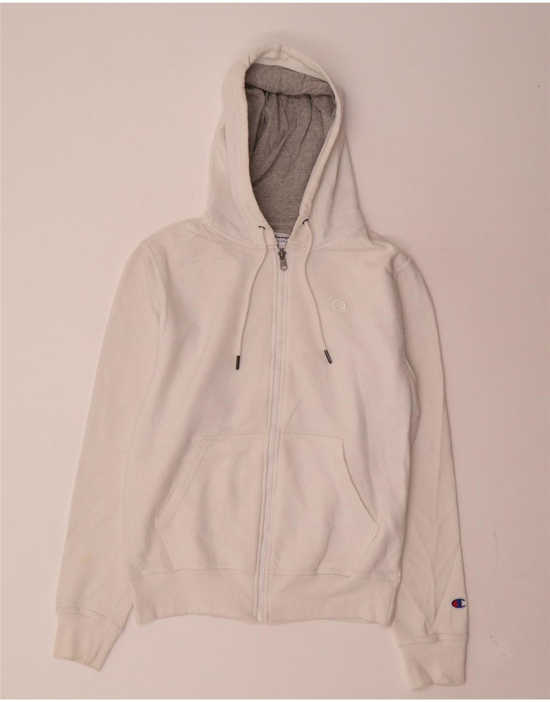 Champion Sudadera con capucha y cremallera para hombre, talla pequeña, algodón blanco