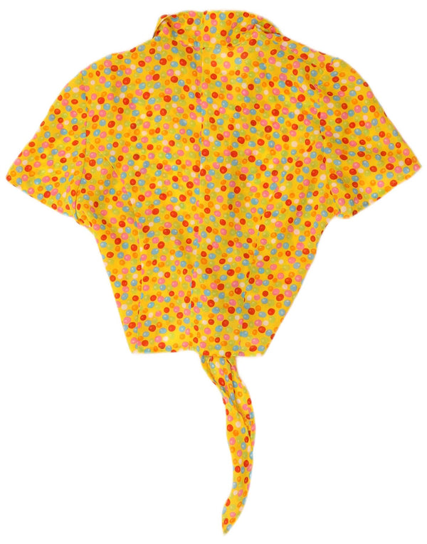 Vintage mujer crop manga corta camisa blusa Reino Unido 10 pequeño amarillo manchado