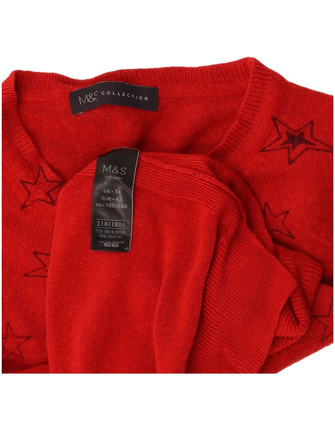 MARKS & SPENCER Suéter tipo jersey con cuello barco para mujer UK 40 Grande Rojo Geométrico