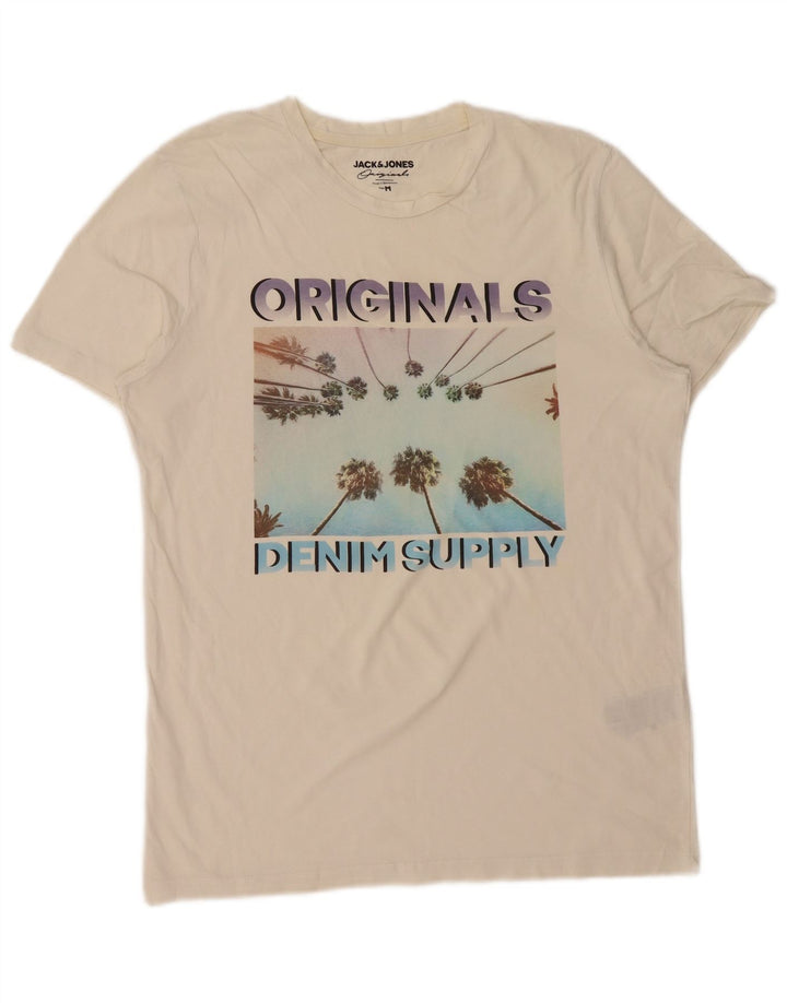 JACK & JONES Hombre Originals Graphic Camiseta Top Algodón Blanco Mediano