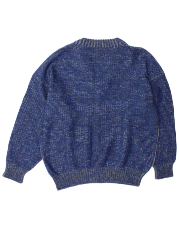 Vintage hombres V-cuello jumper suéter grande azul colorblock