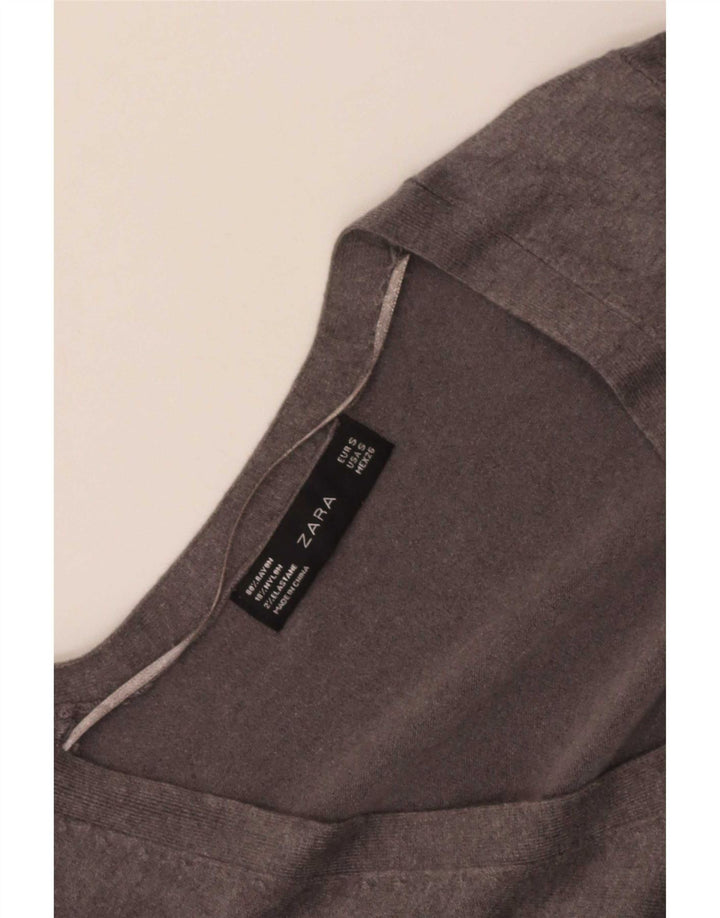 Zara - Jersey con cuello en V para mujer, talla 40, talla pequeña, rayón gris