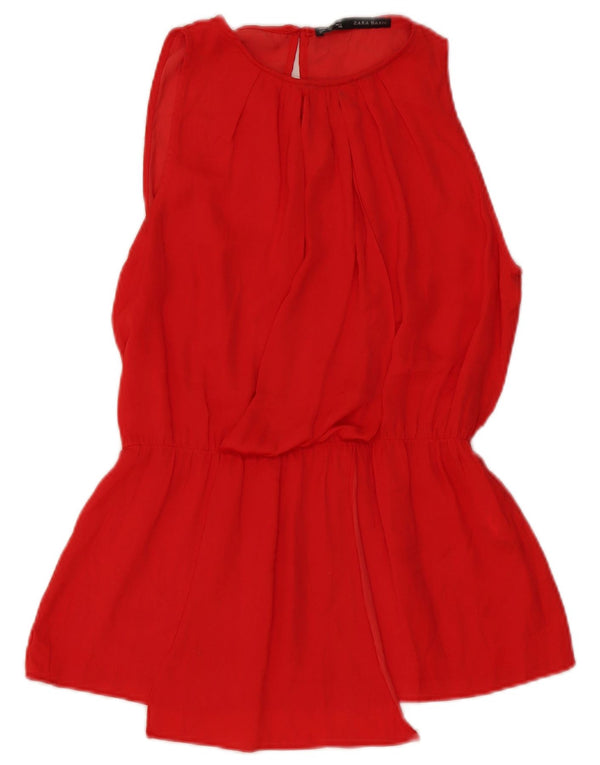 Zara Mujer Blusa Sin Mangas Top UK 44 Medio Rojo Poliéster