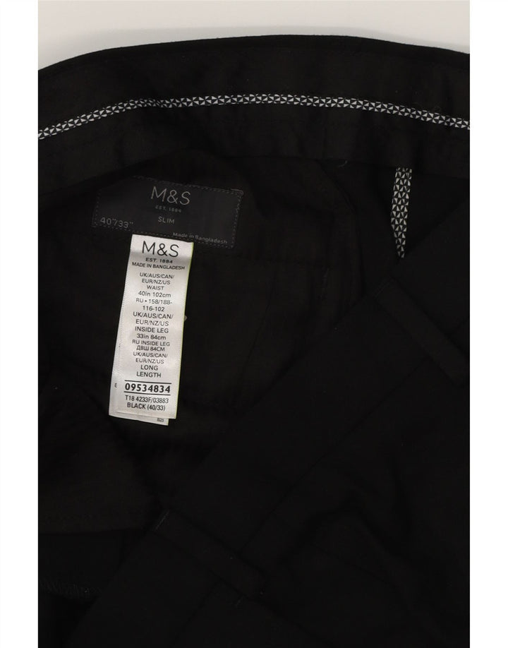 MARKS & SPENCER Pantalón chino ajustado para hombre W40 L33 Poliéster negro