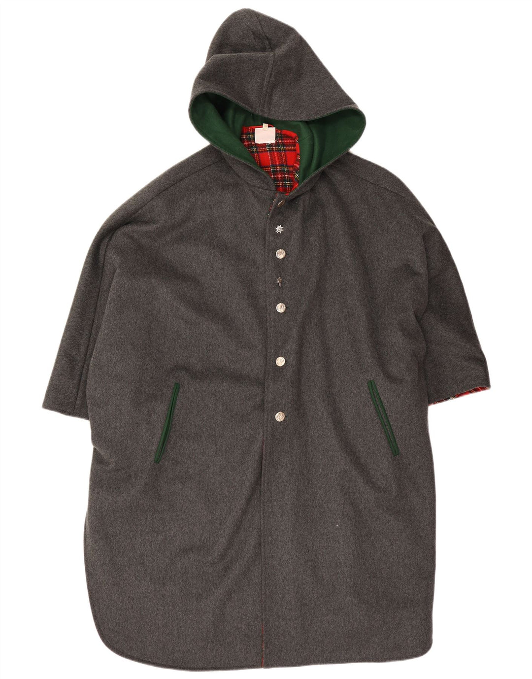 Vintage mujer con capucha Poncho abrigo un tamaño gris