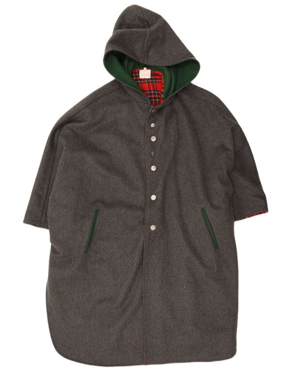 Vintage mujer con capucha Poncho abrigo un tamaño gris