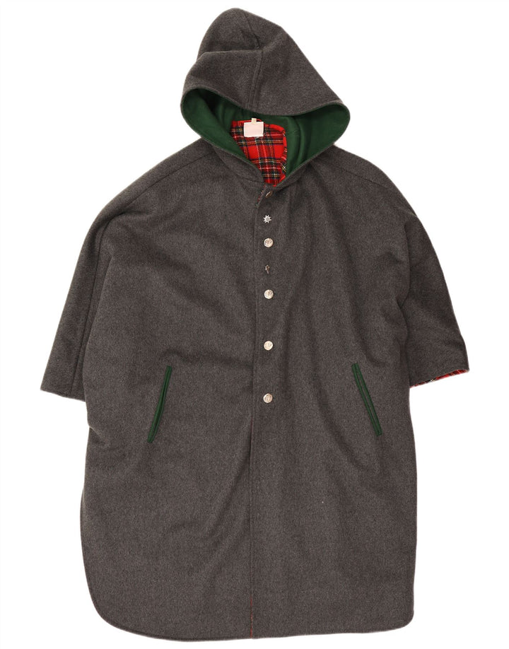 Vintage mujer con capucha Poncho abrigo un tamaño gris