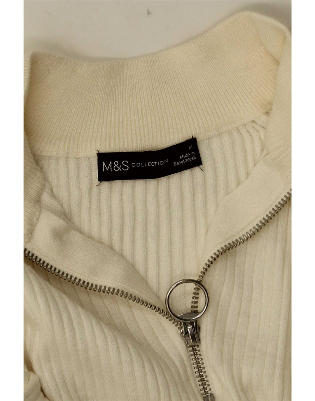 Marks & Spencer Suéter tipo jersey con cuello y cremallera para mujer UK 14 Medium Off White