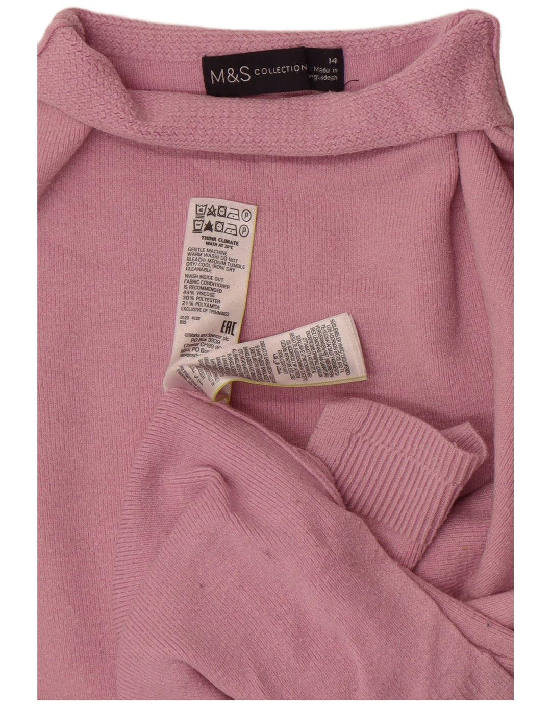 Marks & Spencer Jersey con Cuello Alto para Mujer UK 44 Viscosa Rosa Grande