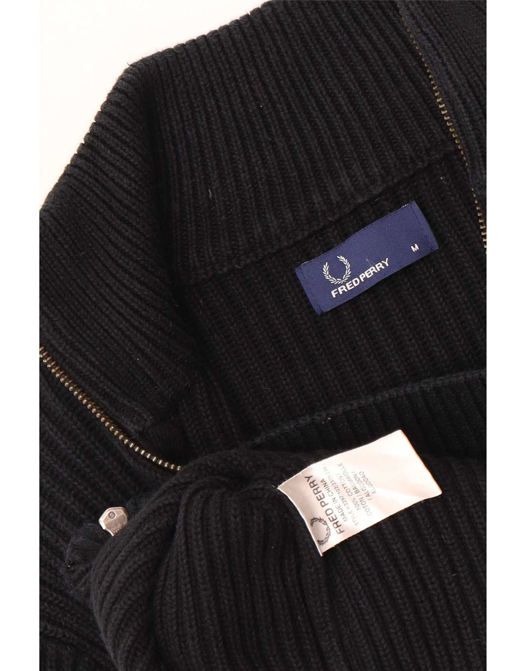 Fred Perry Suéter tipo cárdigan para hombre Algodón negro mediano