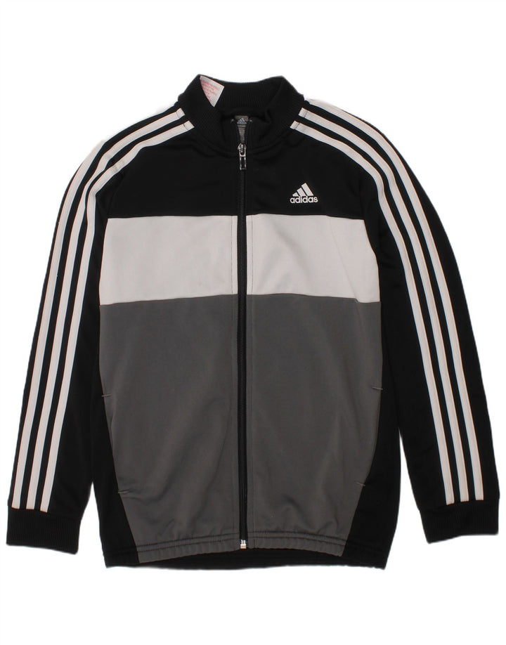 ADIDAS Boys Tracksuit Top Jacket 9-10 Years Black Colourblock Polyester
