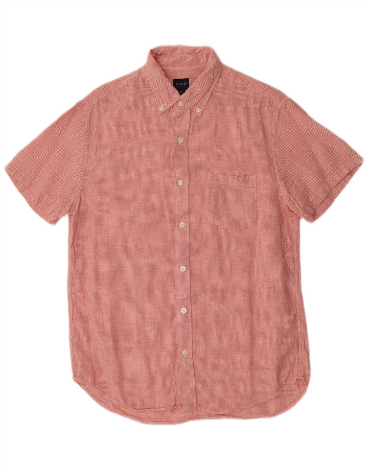 J. CREW Mens Short Sleeve Shirt Medium Pink Houndstooth