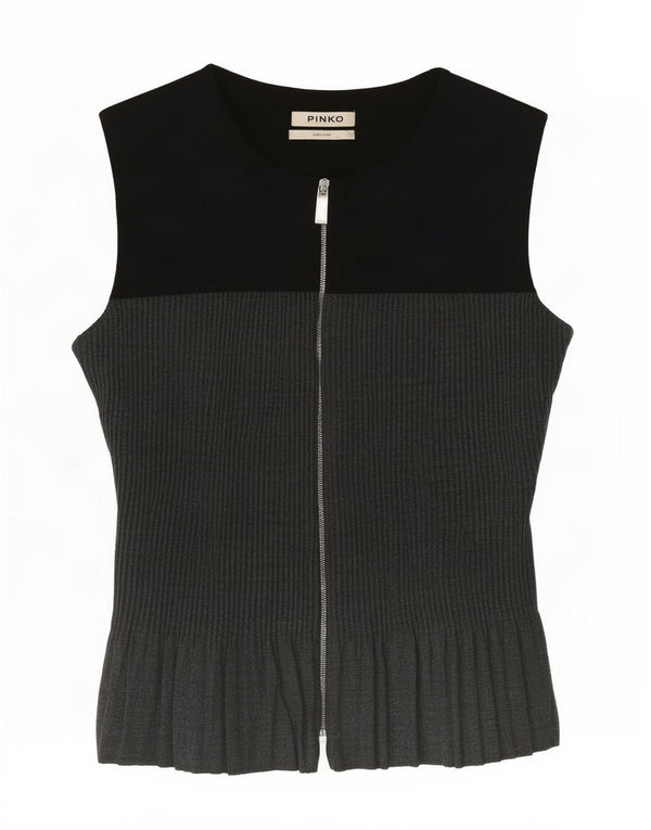 Pinko Blusa corta sin mangas para mujer UK 40 Small Black Colourblock