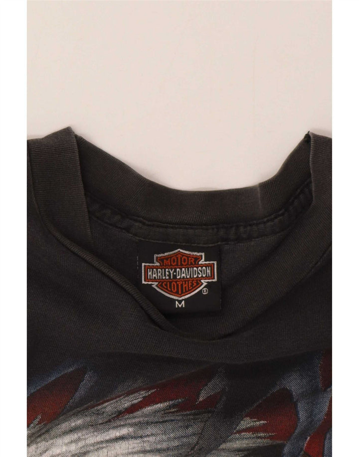 Harley Davidson Hombres 1990 Camiseta Gráfica Top Medio Gris Algodón Motocicleta