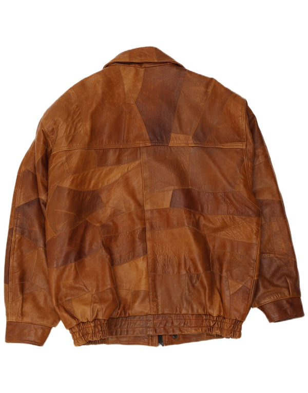 Vintage chaqueta de cuero para hombre Reino Unido 42 XL marrón patchwork cuero