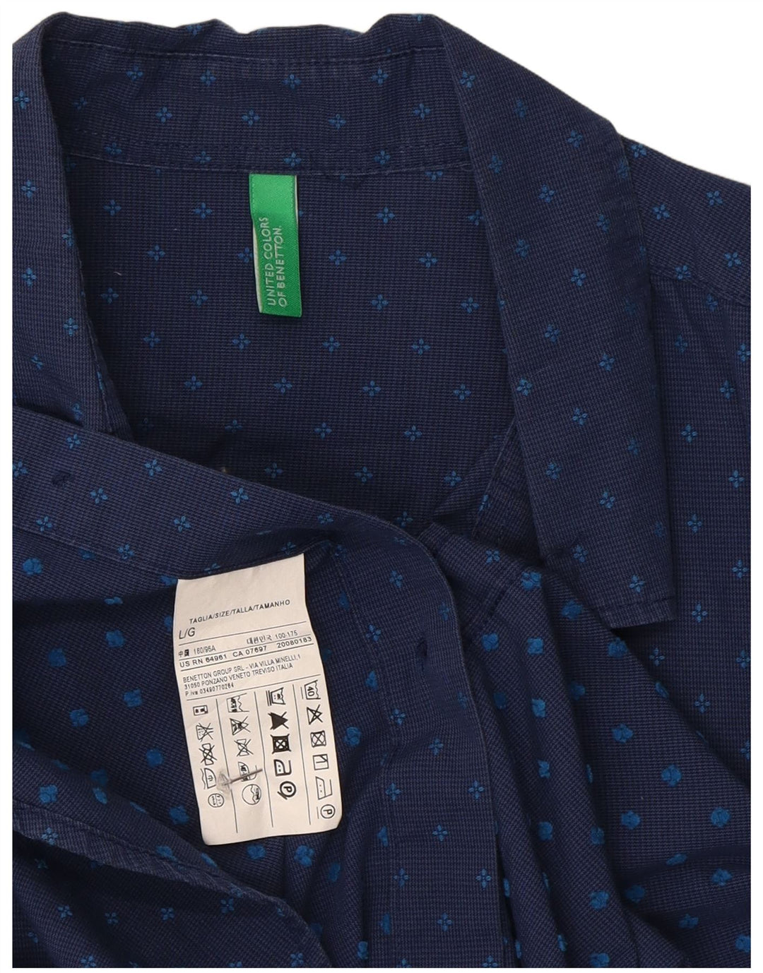 Camisa Benetton Hombre Large Algodón Lunares Azul Marino