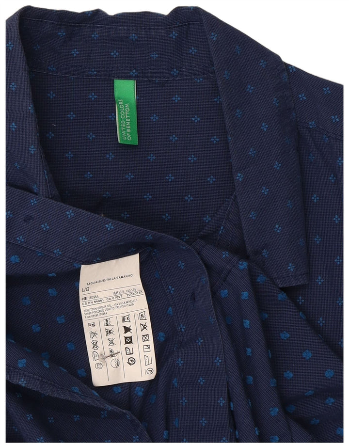 Camisa Benetton Hombre Large Algodón Lunares Azul Marino