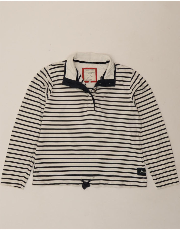 Joules - Sudadera con cuello y botones para mujer, talla 40, talla grande, color blanco a rayas