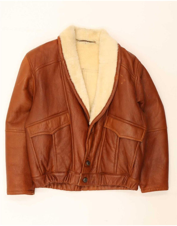 Vintage hombres shearling chaqueta Reino Unido 40 gran marrón shearling