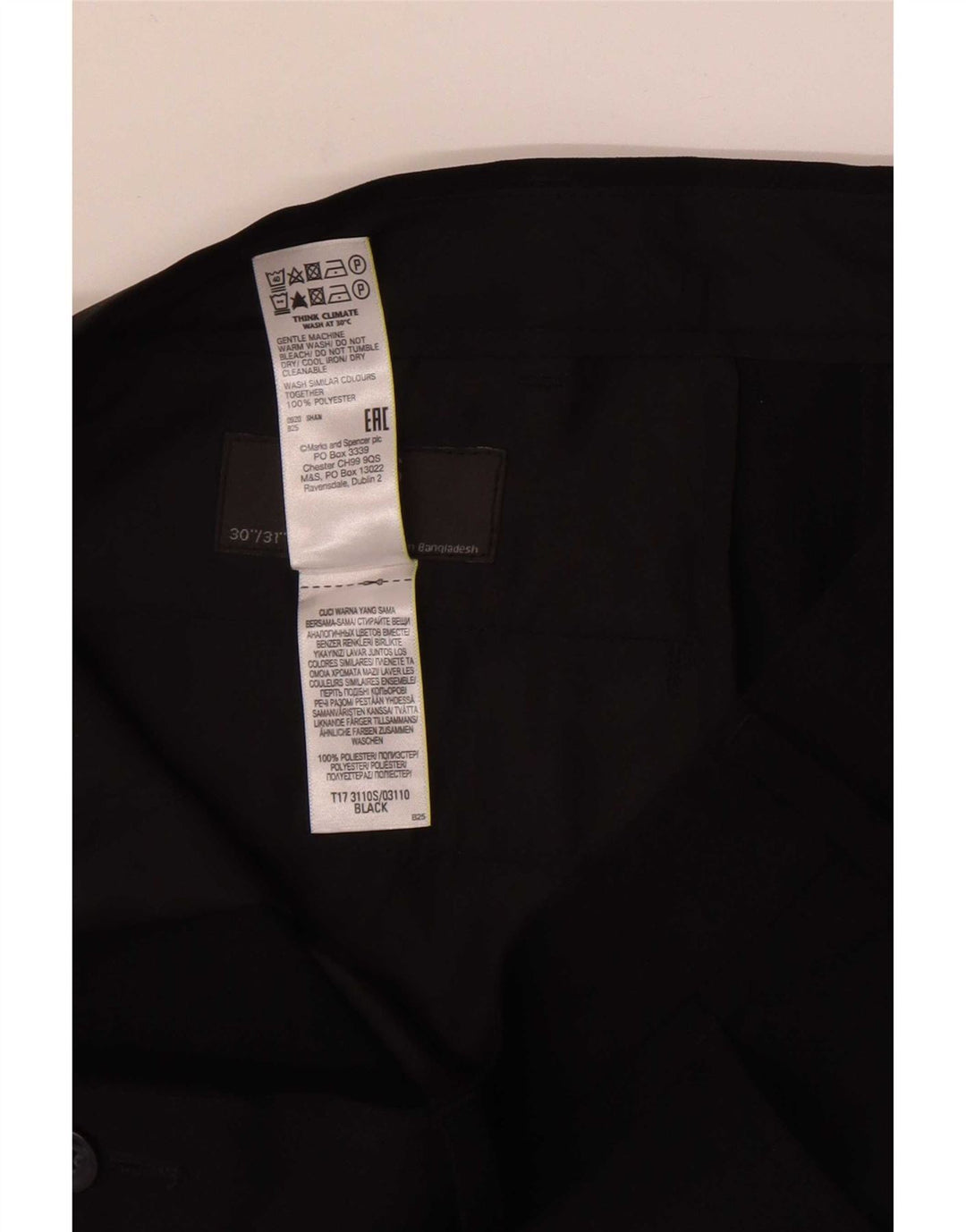 Marks & Spencer Pantalones casuales delgados para hombre W30 L31 Poliéster negro