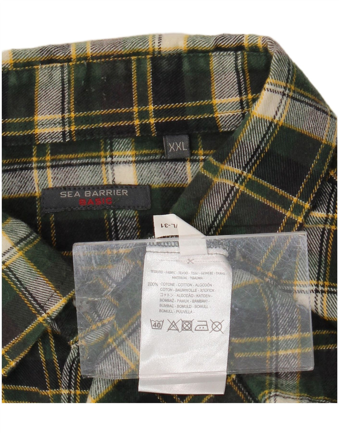SEA BARRIER Camisa de franela a cuadros para hombre 2XL Algodón a cuadros verde