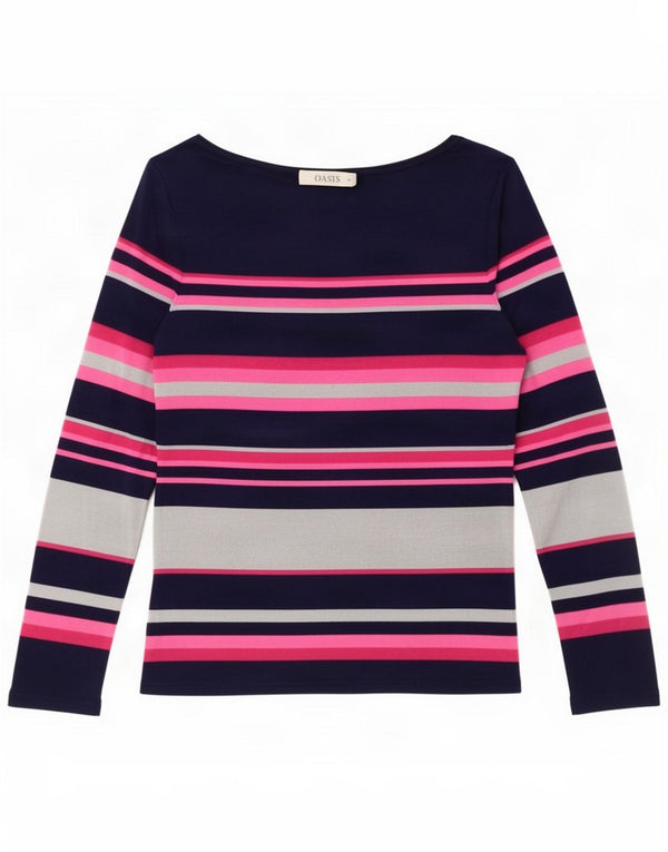 Oasis Blusa regular para mujer UK 44 Medio Viscosa a rayas azul marino