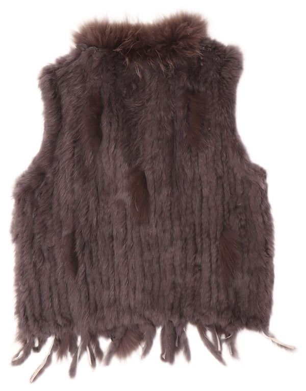 Vintage mujer piel sintética Gilet Reino Unido 14 gris grande