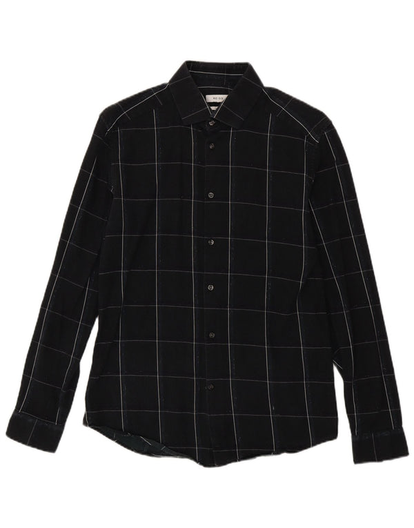 Reiss Mens Slim Fit Flannel Shirt Medium Black Check Cotton