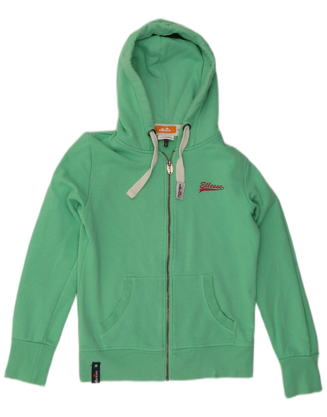 ELLESSE Suéter con capucha y cremallera para mujer UK 10 Small Green Cotton