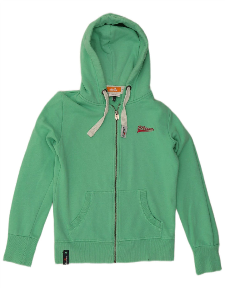 ELLESSE Suéter con capucha y cremallera para mujer UK 10 Small Green Cotton