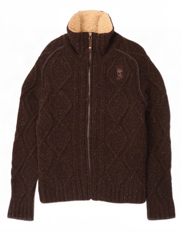 Energie Chaqueta Sherpa de punto para hombre UK 40 Large Lana moteada marrón