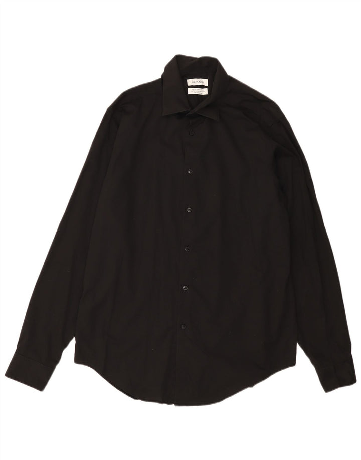 CALVIN KLEIN Camisa ajustada para hombre Talla 16 Grande Algodón negro