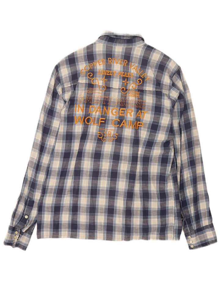 Camisa Estampada De Algodón Con Cuadros Azules Grandes Para Hombre Lee