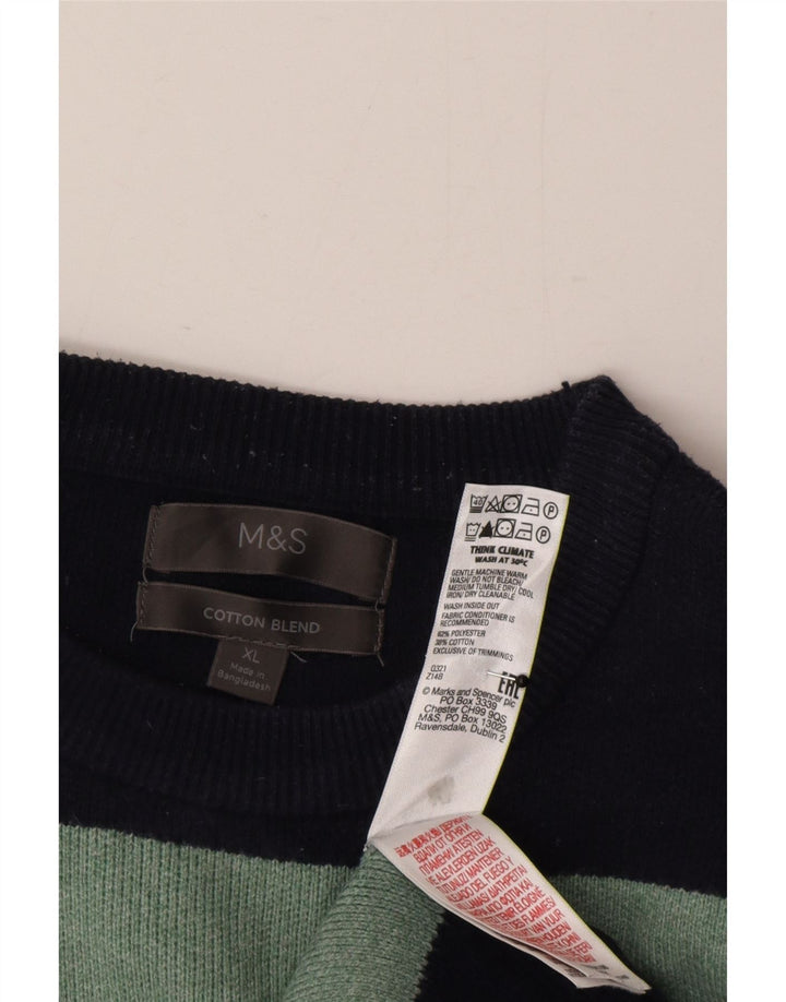 Marks & Spencer - Jersey de cuello redondo para hombre, talla XL, color azul marino a rayas