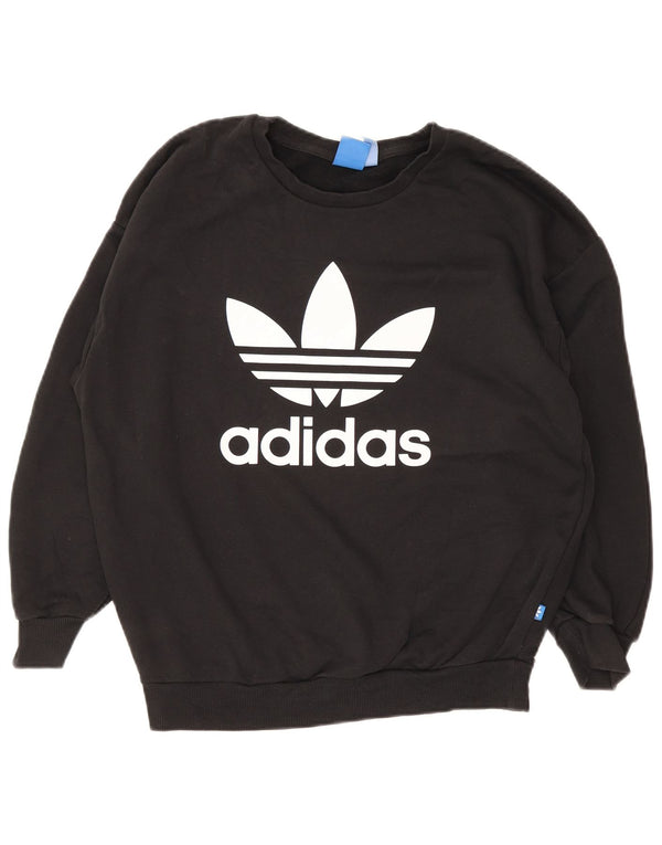 Adidas Sudadera de gran tamaño con gráfico para mujer UK 10 Small Black Cotton