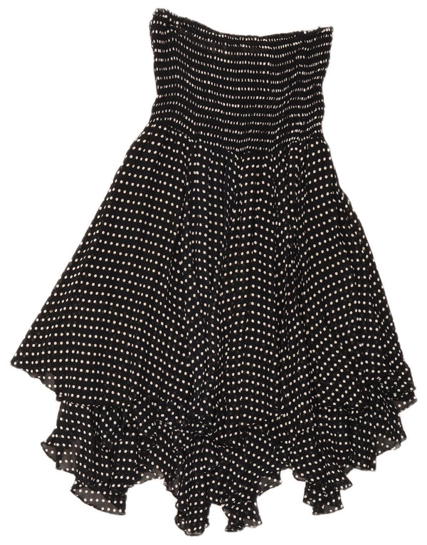 Vintage mujer asimétrico vestido sin tirantes Reino Unido 18 XL negro lunares viscosa