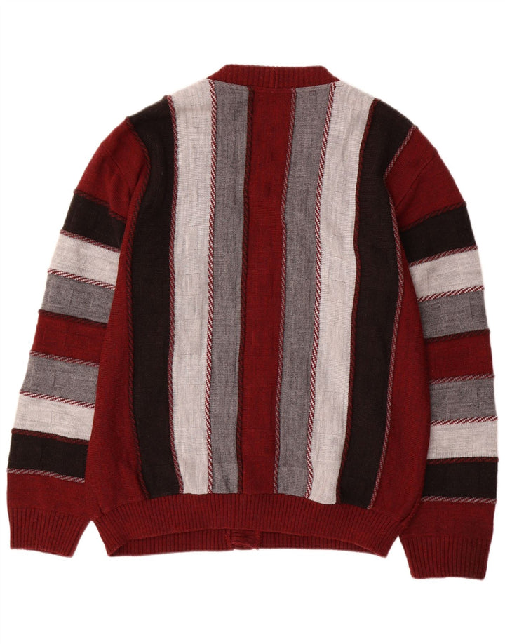 Vintage hombres Cardigan suéter grande multicolor rayas acrílico