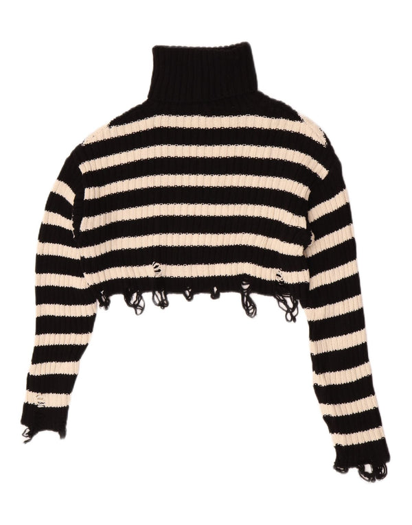 Zara Mujer Crop Roll Neck Jumper Sweater UK 10 Small Negro Rayas