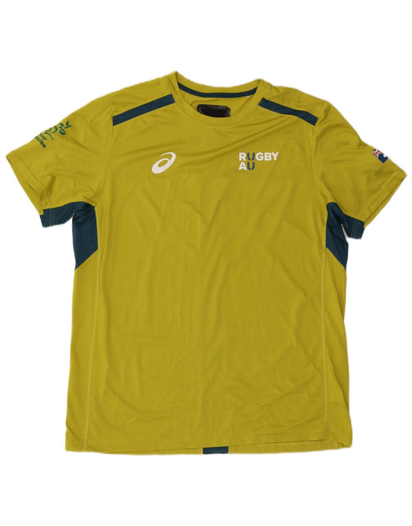 Asics Camiseta gráfica para hombre Top 2XL Amarillo Colorblock Poliéster