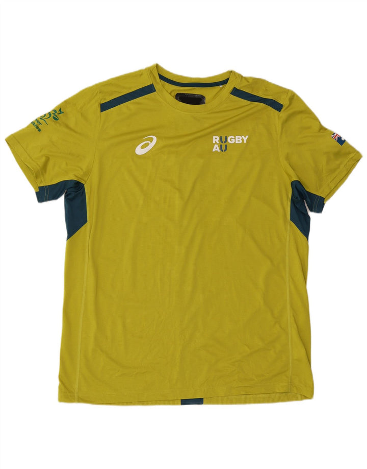 Asics Camiseta gráfica para hombre Top 2XL Amarillo Colorblock Poliéster