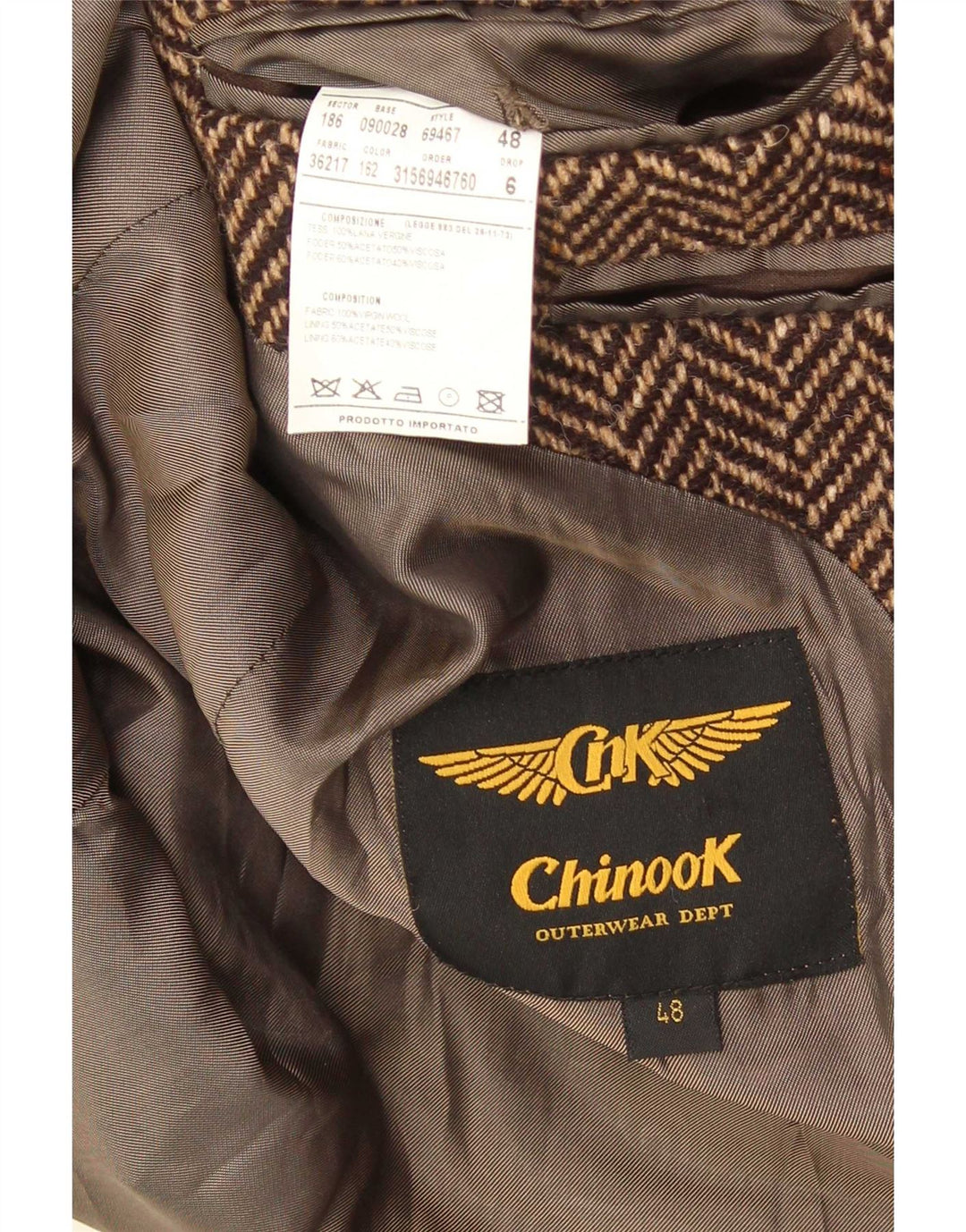 Chinook Abrigo cruzado para hombre IT 48 Espiga marrón medio