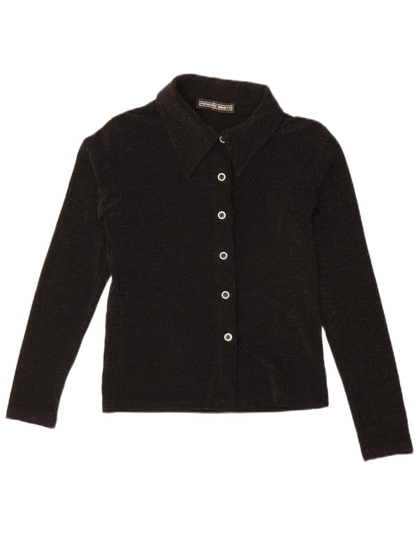 Vintage mujer camisa blusa Reino Unido 8 pequeño poliéster negro