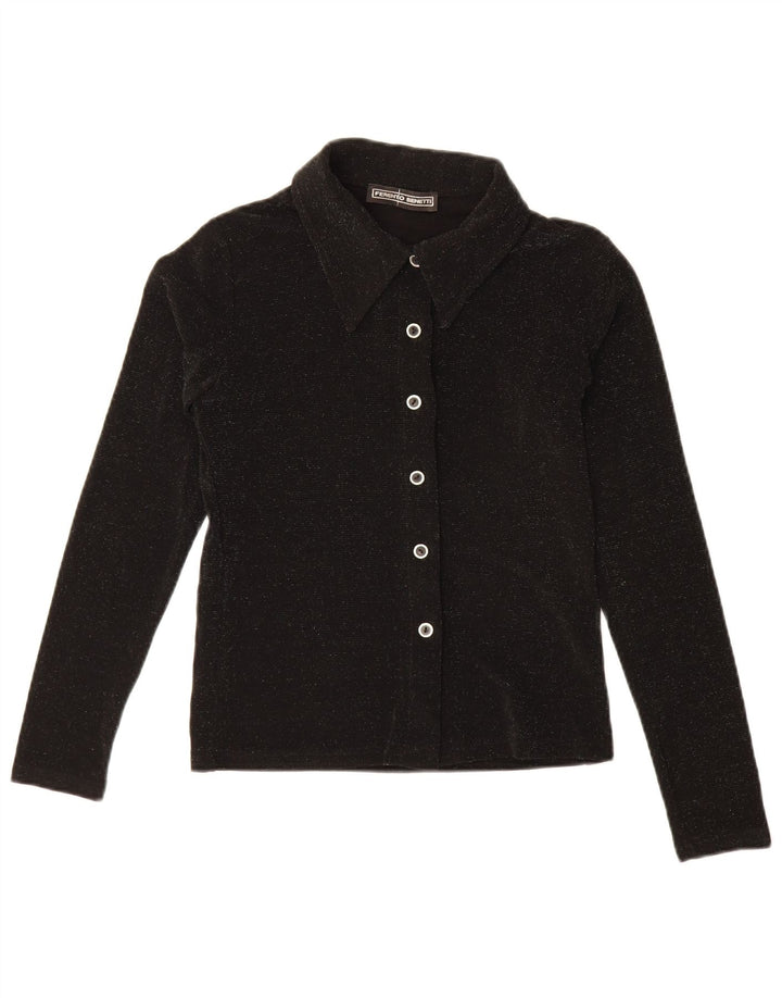 Vintage mujer camisa blusa Reino Unido 8 pequeño poliéster negro