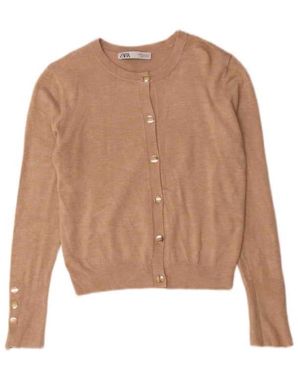 Zara Mujer Cárdigan Suéter UK 42 Viscosa Beige Medio